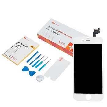 Дисплей для iPhone 6S в наборе ZeepDeep: экран белый, защитное стекло, набор инструментов, пошаговая инструкция
